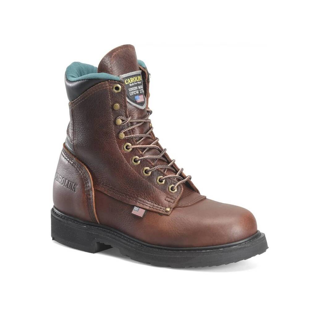 NEW CAROLINA men's 8" steel toe made in usa work boot in brown